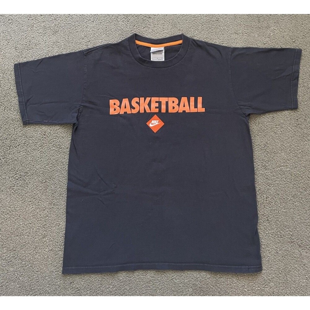 Vintage Y2K Nike Basketball T Shirt Mens L Gray Orange Swoosh Tee